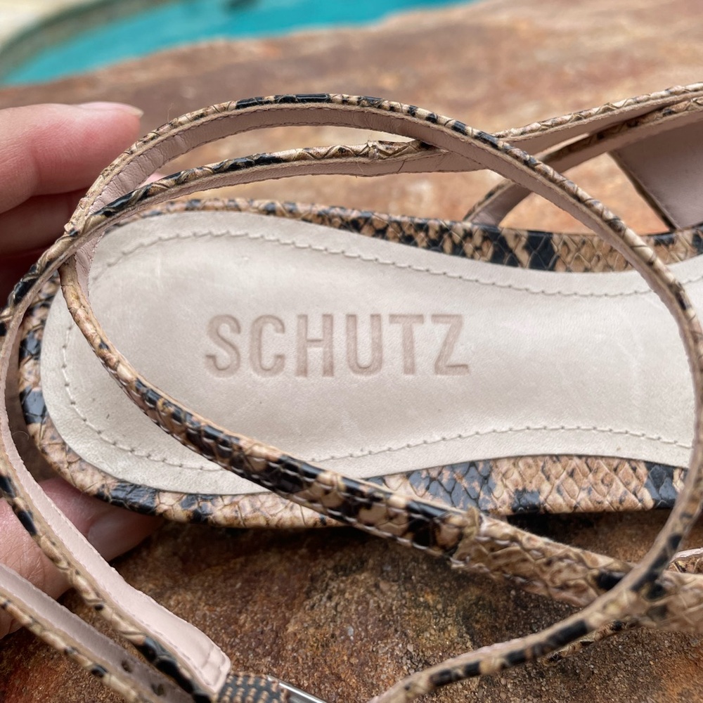 EUC SCHUTZ Snakeskin Pointed-Toe Ankle Strap Mules - Picture 8 of 11